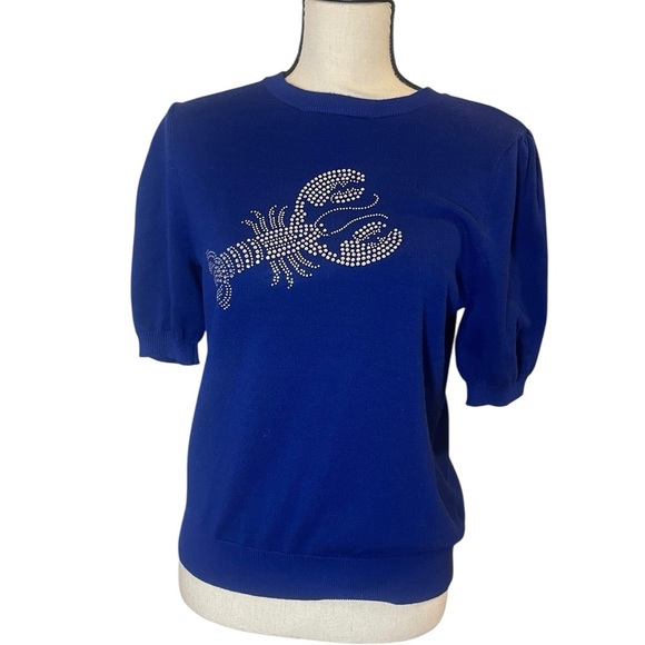 love scarlett Sweaters - Lobster embellished puff sleeve sweater short sleeve royal blue preppy coastal